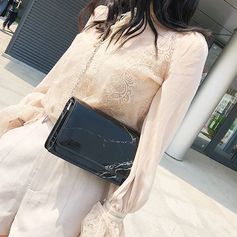 Креативный женский рисунок под мраморный камень из лакированной кожи сумки