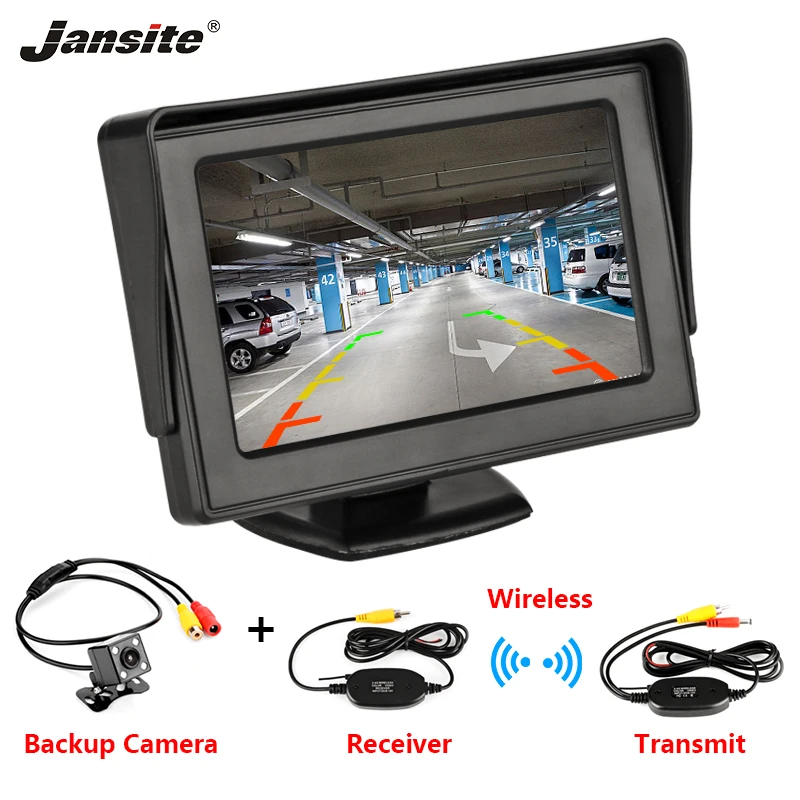 Jansite 4," TFT lcd монитор автомобиля дисплей Беспроводная камера заднего вида система для автомобильных мониторов заднего вида NTSC PAL In-Dash