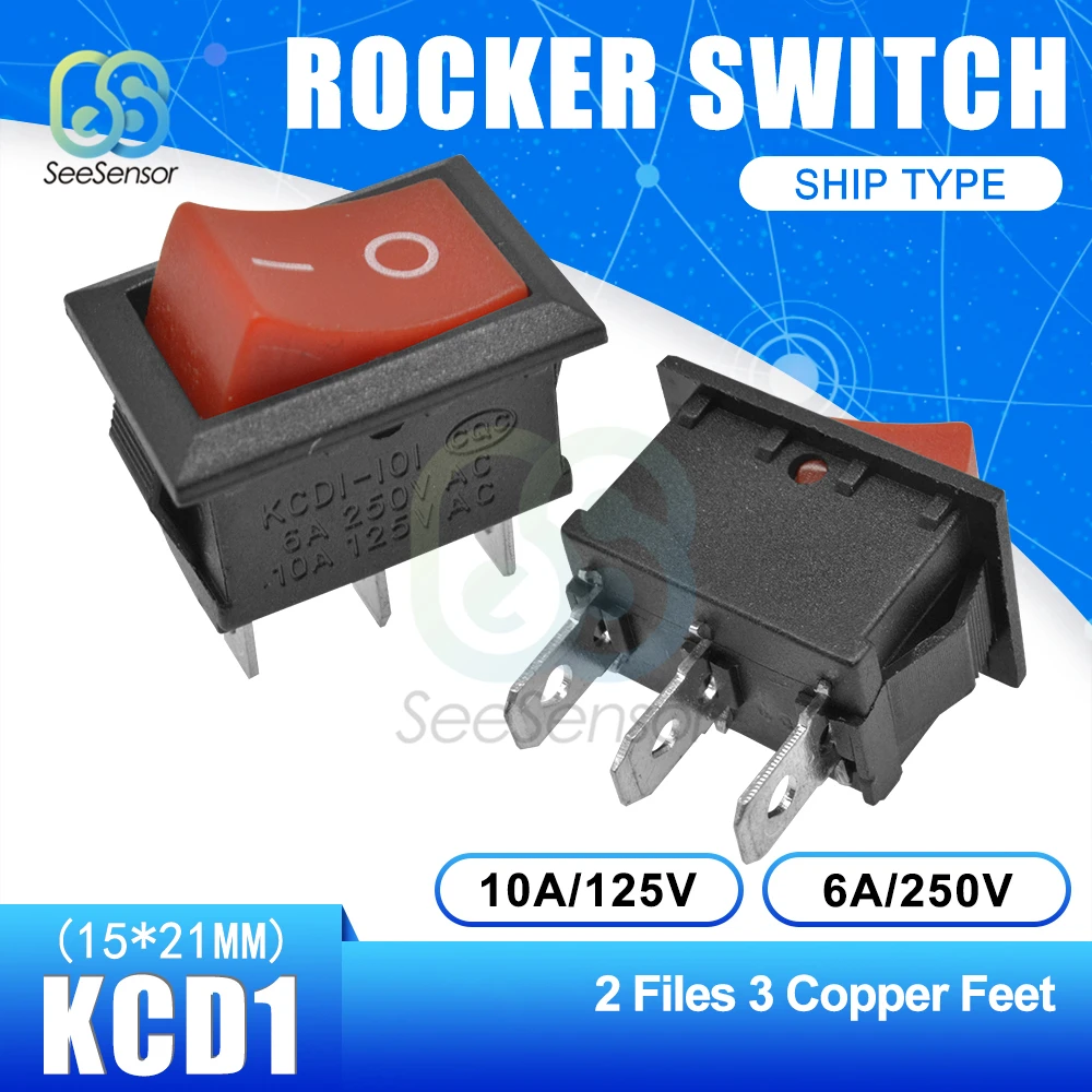 5Pcs/lot KCD1 Rocker Switch Power Switch ON-OFF 2 Position ON-OFF-ON 3 Position 2Pins 3Pins 4Pins 6Pins 6A 250VAC/ 10A 125VAC