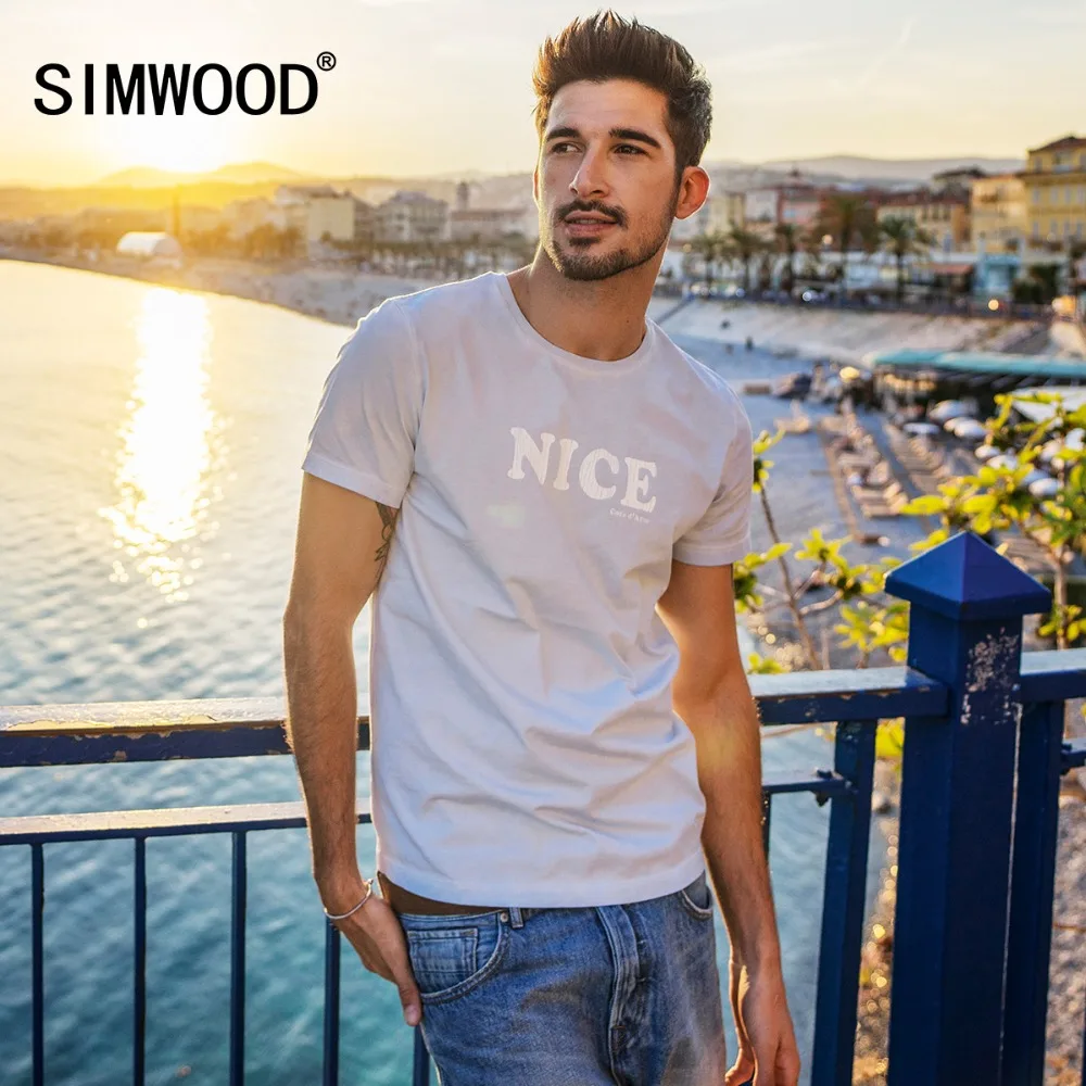 SIMWOOD 2019 приятно футболка Для мужчин Slim Fit Письмо печати с круглым вырезом Футболка
