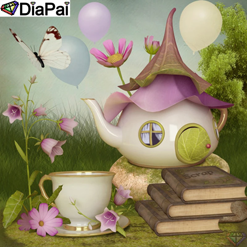 

DiaPai Diamond Painting 5D DIY 100% Full Square/Round Drill "Flower tea house" Diamond Embroidery Cross Stitch 3D Decor A23659