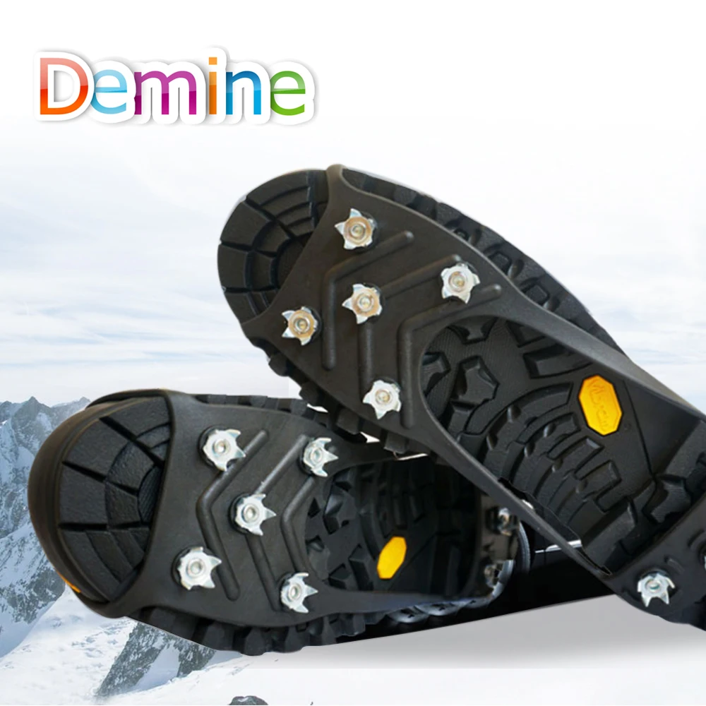 

Demine 8-кошки с зубьями спортивные противоскользящие скобы для захвата льда, скобы для обуви, скобы, цепочка, зимний Безопасный инструмент для ...