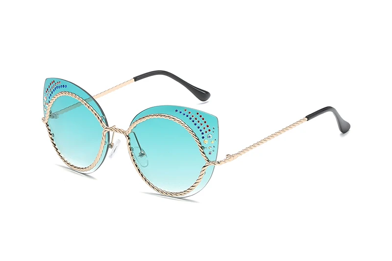 NO2Gold w green LEIDISEN Cateye, роскошные солнцезащитные очки, алмаз, модная металлическая оправа, солнцезащитные очки для дам, фирменный дизайн, кошачий глаз, UV400, Oculos De Sol - Цвет линз: NO2Gold w green
