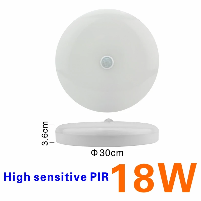 18W PIR Sensor Светодиодный потолочный светильник LATTUSO, переменный ток 110 В, 220 В, PIR датчик движения, лампа, монтируемая на поверхность, автоматический умный контроль звуков, 8 Вт, 18 Вт, Круглый панельный светильник - Цвет корпуса: 18W PIR Sensor