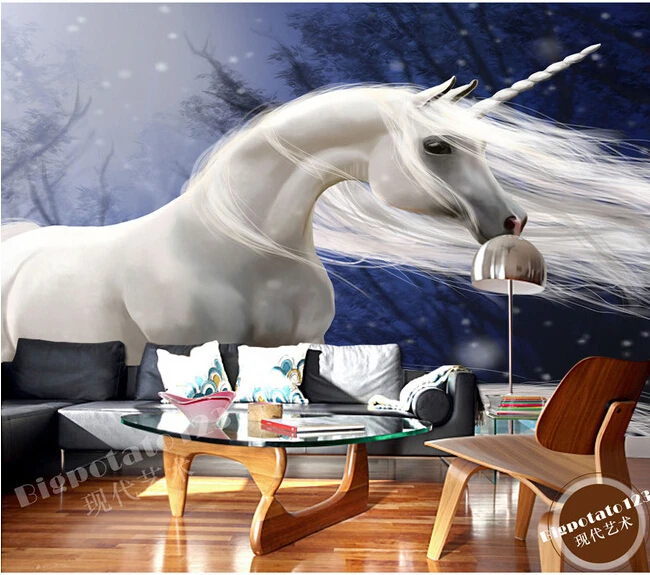 

Custom 3D murals,beautiful romantic cartoon white horse painting, living room sofa TV wall bedroom background wall paper