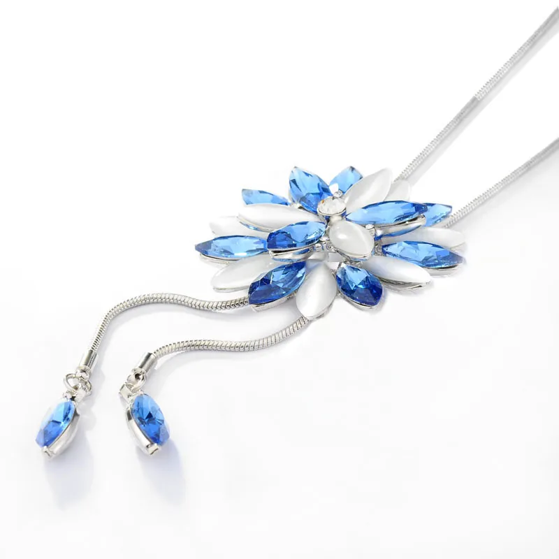 White Opal Crystal Sunflower Tassel Long Necklace For Women Fashion Jewelry Classic Sweater Necklaces &amp Pendants Bijoux | Украшения и