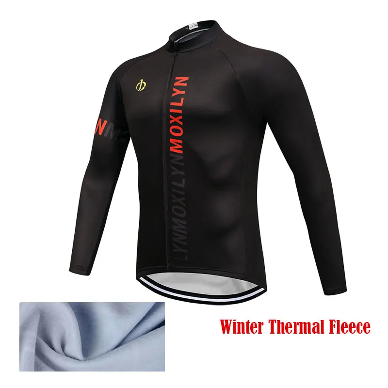 jersey with fleece 2 Moxilyn, набор Джерси для велоспорта, Зимняя Теплая Флисовая одежда с длинным рукавом для гонок, одежда для велоспорта, одежда для велоспорта Ropa Ciclismo, черная одежда для велоспорта - Цвет: jersey with fleece 2