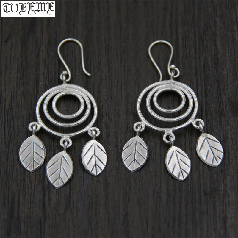 

Handcrafted 100% 925 Silver Leaf Earrings Thailand 925 Sterling Women Earrings Pure Silver Bohemia Drop Earrings