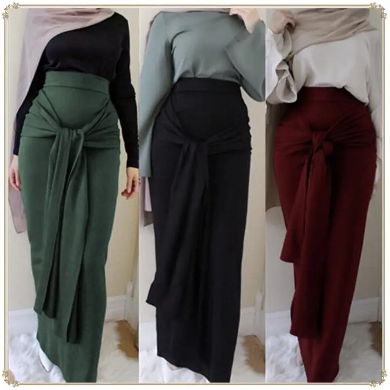 Spring Autumn Muslim Women Cusual Cotton Long Straight Skirt Ankle-Length Bandage Bust Lady | Женская одежда