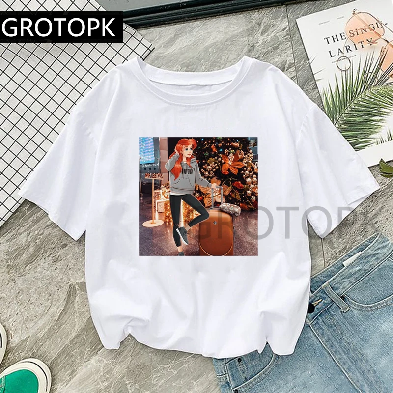 GROTOPK/забавная Повседневная футболка для девочек с надписью «Love You», «Jasmine& Aladdin», хлопковая Футболка с круглым вырезом и принтом, повседневная женская футболка с коротким рукавом в стиле Харадзюку