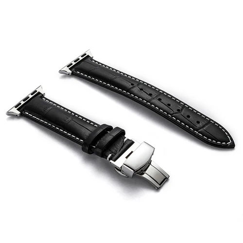 Хохлатый кожаный ремешок для Apple watch band 4 44 мм 40 мм Бабочка ремешки с пряжками Iwatch series 3 2 1 42 мм 38 мм браслет наручный ремень - Цвет ремешка: silver 1