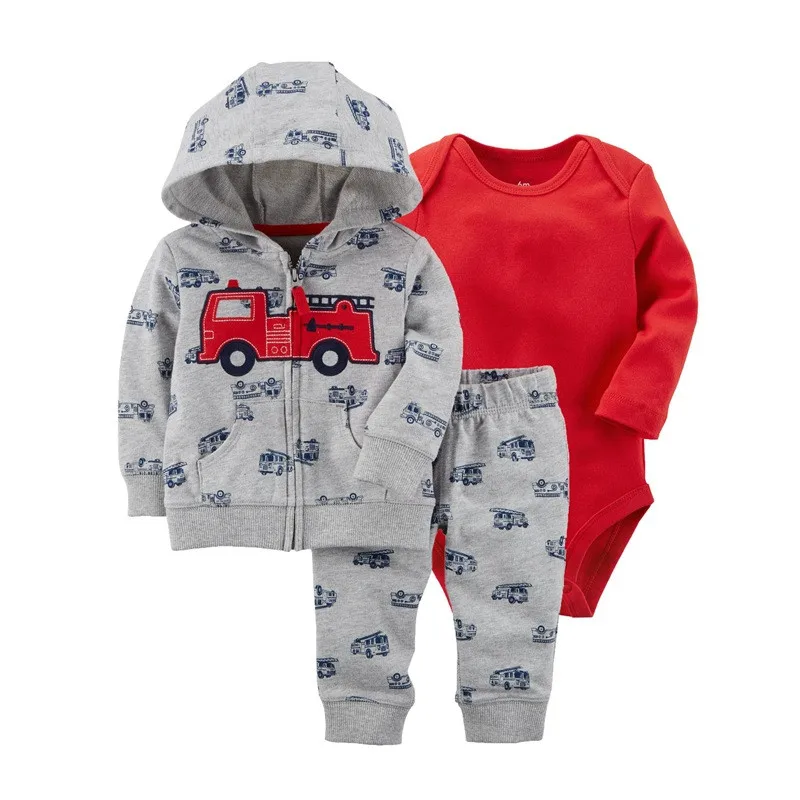 2018 New 3pcs lots Baby Boys Girls Long Sleeve bodysuit Pants dinosaur Monster 100% Cotton Fleece Hooded jacket Out Cloth Sets | Детская