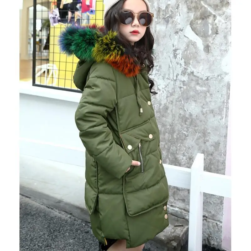 2017 модная детская зимняя куртка зимнее пальто для девочек длинная хлопковая