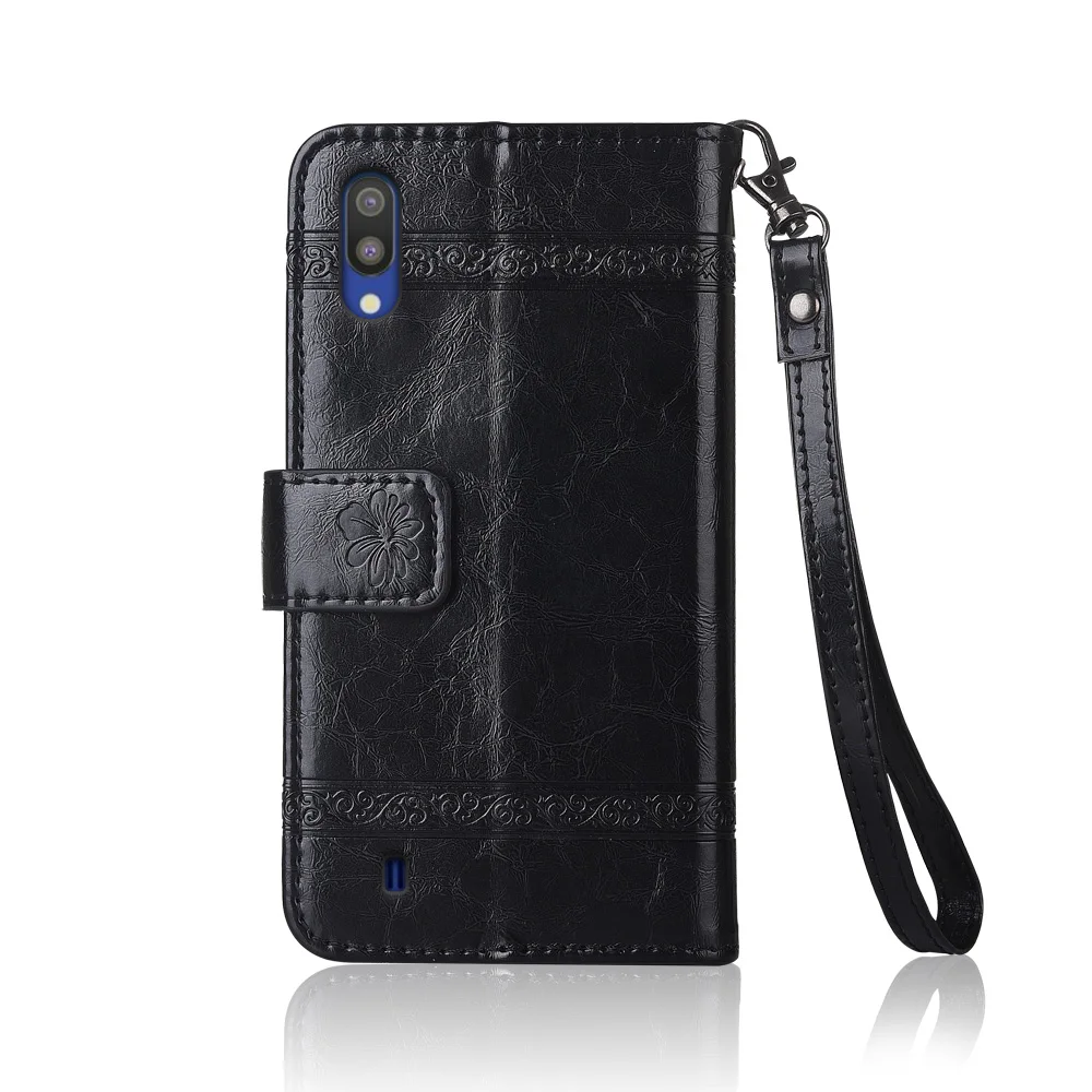 

Flip Leather Case For Samsung Galaxy M10 case Fundas Flower wallet cases with Strap soft TPU back cover
