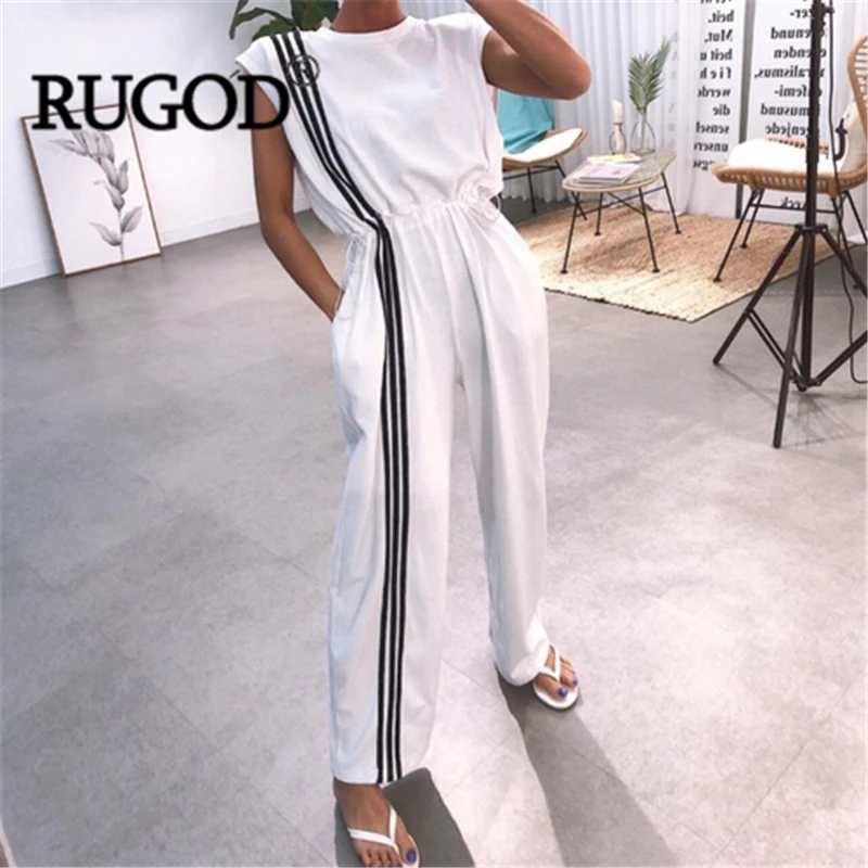 Женский полосатый комбинезон RUGOD Длинный Облегающий с круглым вырезом без