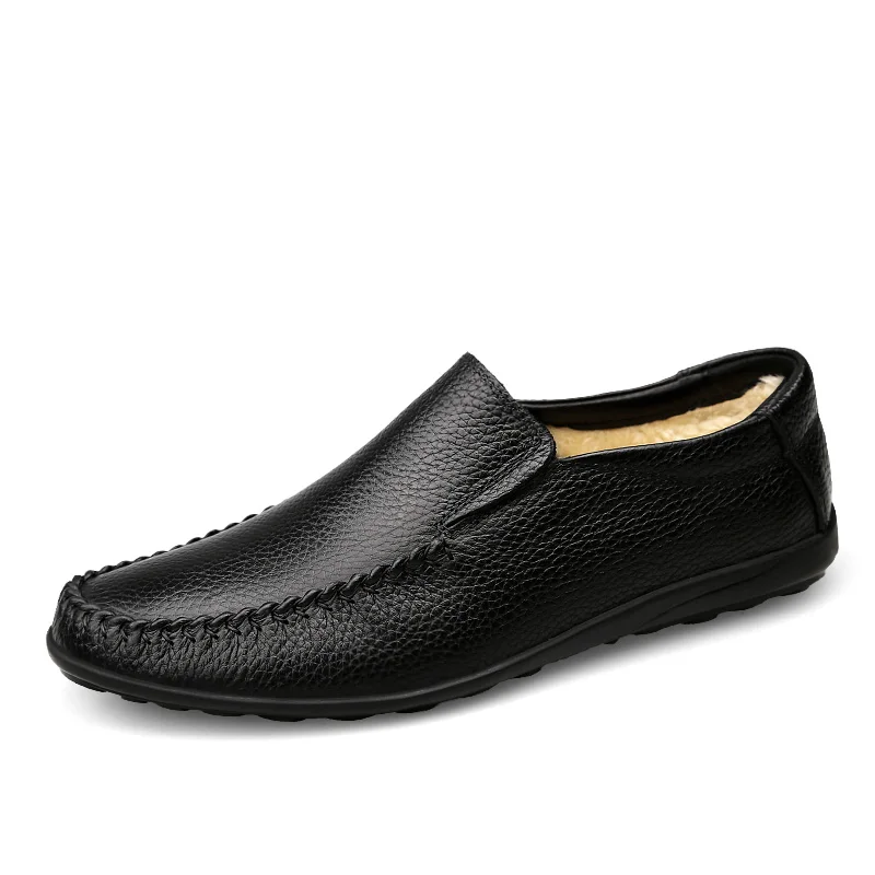 Black Fur ZIMNIE/брендовые модные лоферы из натуральной кожи; мужские мокасины; Высококачественная мягкая обувь; Мужская обувь для вождения; Мужская прогулочная обувь на плоской подошве - Цвет: Black Fur