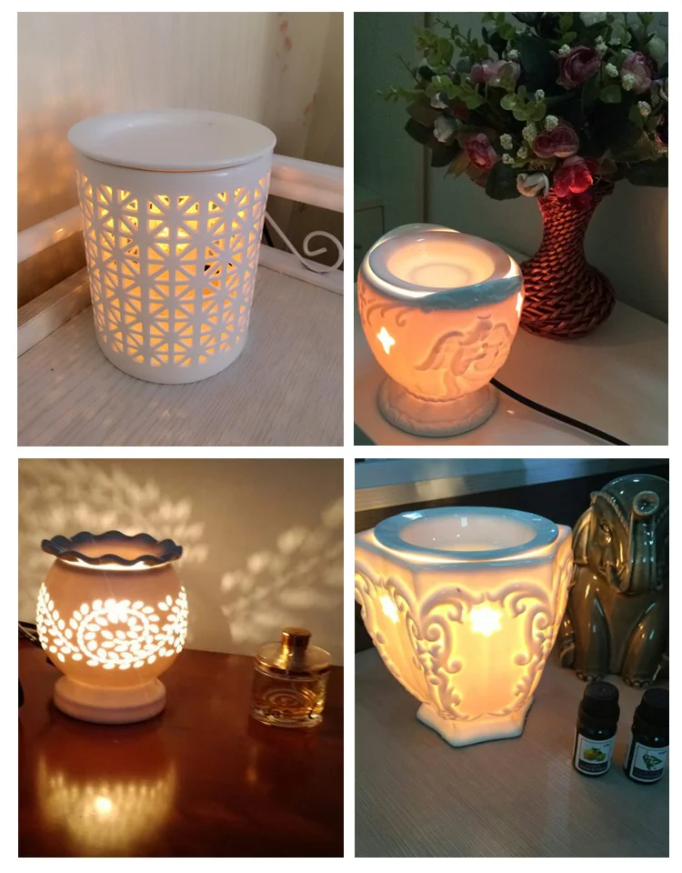 Белая полая электрическая керамическая масляная горелка ароматическая лампа