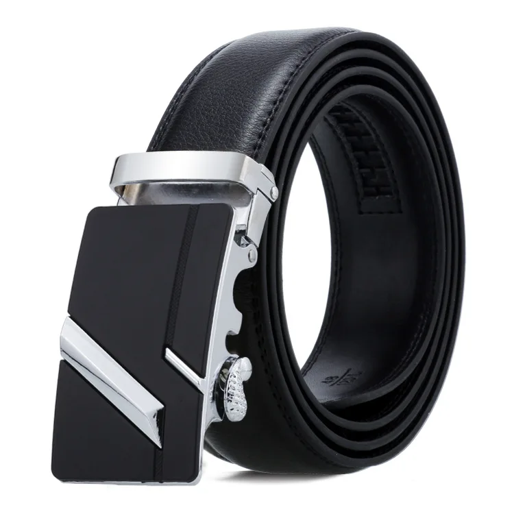 Silver B 150cm men belt with stainless steel automatic buckle for mens cow real genuine leather luxury quality brand designer belts140cm - Color: Silver B