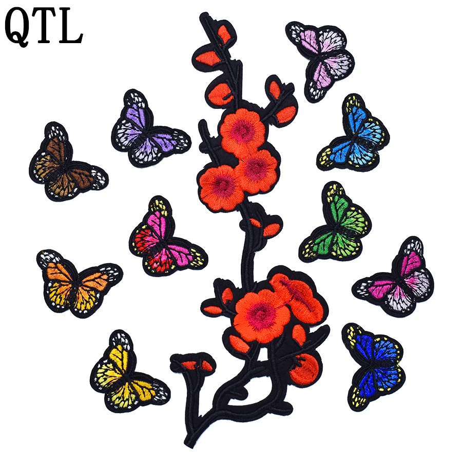 1 шт. нашивки с вышитыми цветами сливы для одежды железные бабочки аппликация