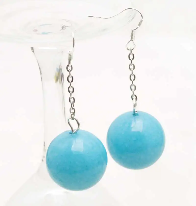 Женские серьги подвески с круглыми натуральными зелеными нефритами 20