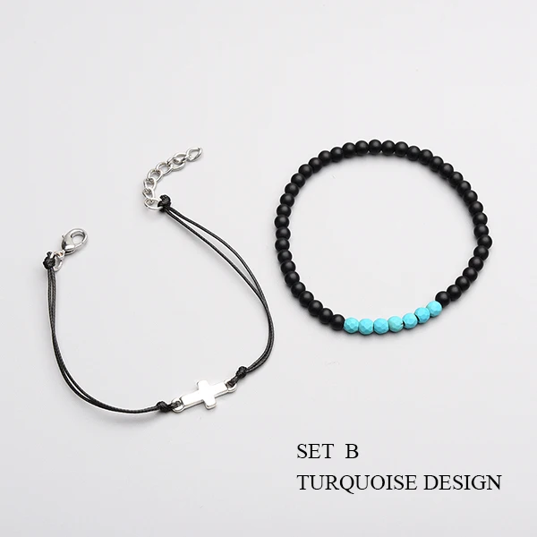 Set B Turquoise 7 Чакра браслет и крест набор для Для мужчин 4 мм Малый Натуральный камень Бусины Исцеление баланс Будда молитва Йога Seedbeads Boho браслет - Окраска металла: Set B Turquoise