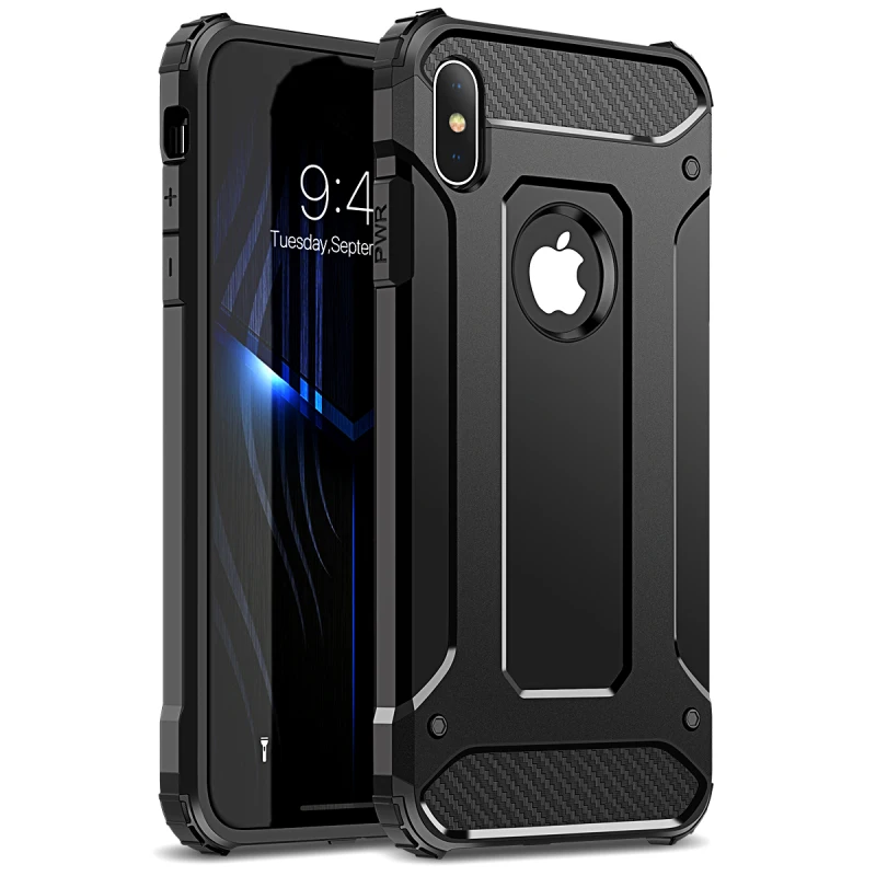 2 в 1 Жесткий ПК чехол для iPhone XS Max двойная защита противоударный бампер XR черный