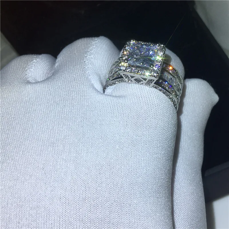 Роскошные суд кольцо 3ct AAAAA с кубическим цирконием серебристого цвета