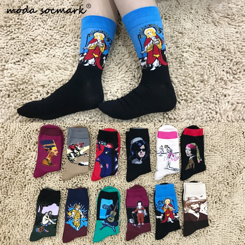 Moda Socmark счастливые мужские носки смешное искусство платье носки цвет много мужские летние модные носки набор с принтом Ван Гог искусство носки