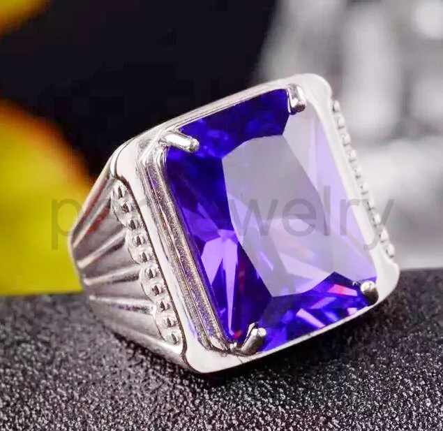 Мужское кольцо из серебра 925 пробы с натуральным аметистом 13 х18 мм|gem belly button rings|gem