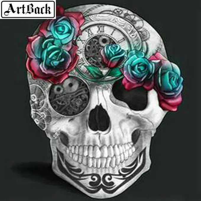 

Full square diamond embroidery skull rose 5d diy diamond painting flower bone crystal mosaic home decoration