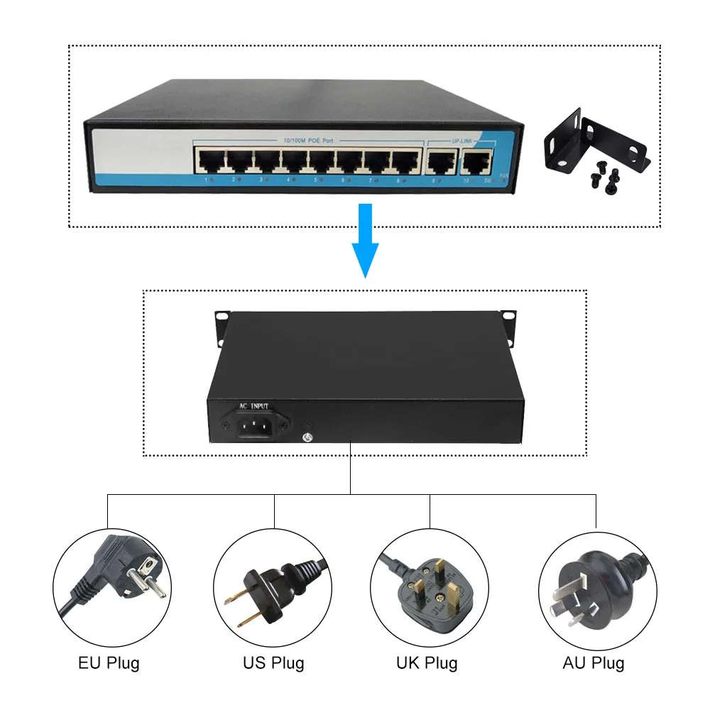 8 портов 100 Мбит/с IEEE802.3af POE коммутатор/инжектор питания через Ethernet сетевой
