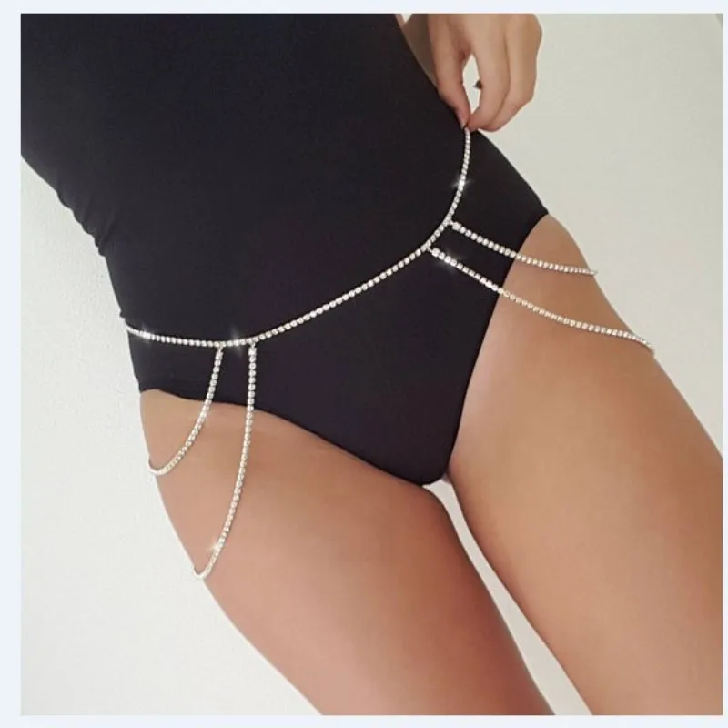 

Цепочка бикини Женская двухслойная с кисточками, пикантная бикини с кристаллами, пикантная пляжная цепь для тела, Ювелирное Украшение на ле...