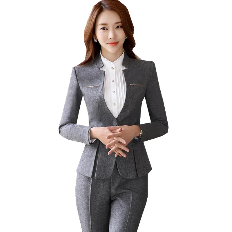 Fmasuth Autumn Pants Suit For Women Elegant V Neck Blazer+Long Trousers 2 Pieces OL Office Lady Business Pant Blazer ow0400 | Женская