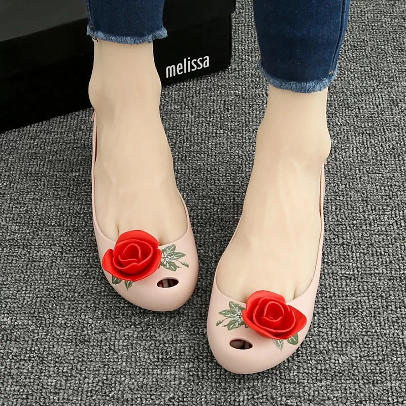 Женские сандалии Melissa Ultragirl розовые и черные прозрачные на плоской подошве с