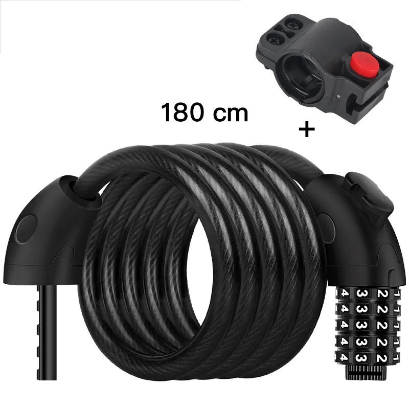 Black(180cm) Горный велосипед замок 5 цифр код Комбинации безопасности Электрический замок трос, хорошее качество анти-кражи Велосипедные замки велосипедные аксессуары - Цвет: Black(180cm)