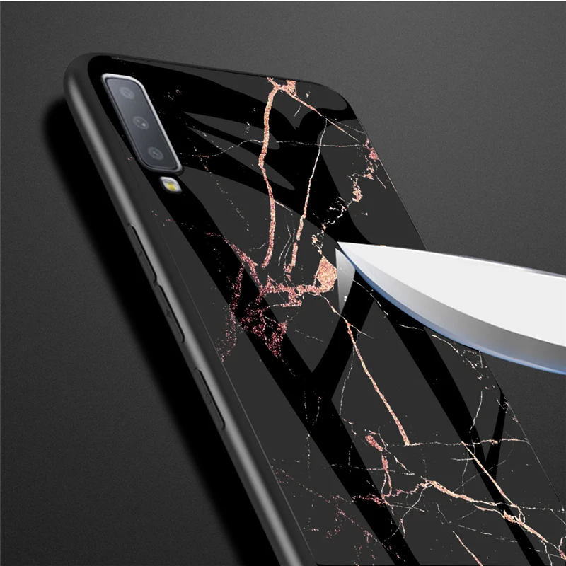 Модный мраморный чехол из закаленного стекла для Samsung A7 2018 A50 A750 A6 A8 A9 J6 J8 задняя