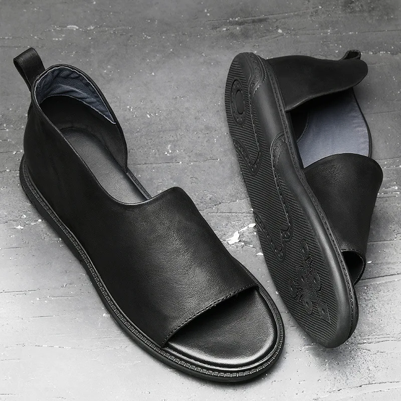 British fashion high-top sandals mens Genuine Leather men casual Roman cowhide Men Slippers Flip Flops beach outdoor | Обувь