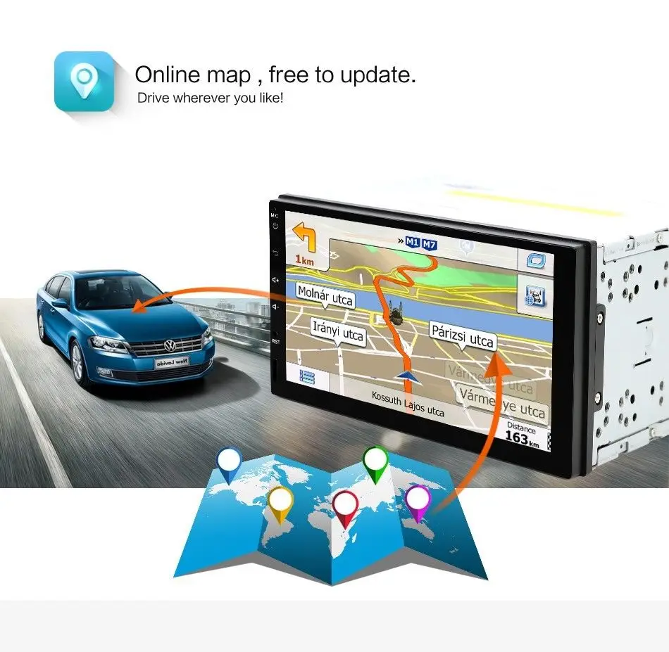 Поддержка dab 2 din Android 7 1 автомобиль (нет) dvd плеер gps + Wifi Bluetooth радио четырехъядерный