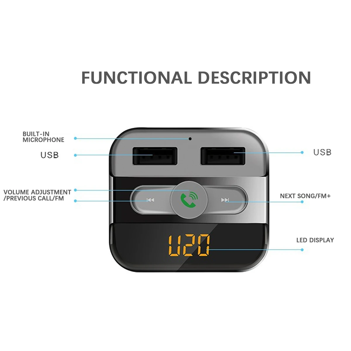 BT20 Dual USB 4 0 + 2.1A автомобильное зарядное устройство Bluetooth fm передатчик светодиодный