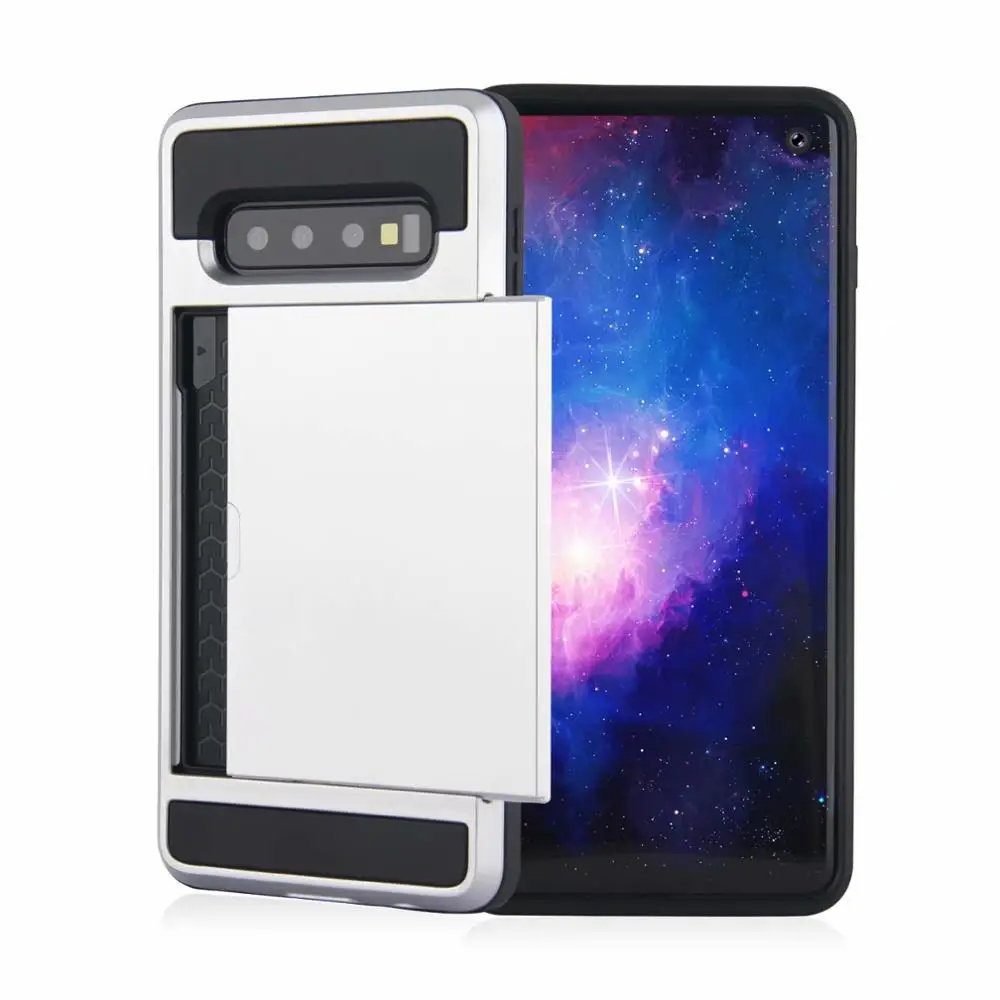 Серебристый Чехол для samsung Galaxy S10 Plus Hybrid Armor, чехол для S10 E S10 Lite, держатель для кредитных карт, чехол с отделением для карт, задняя крышка - Цвет: Серебристый