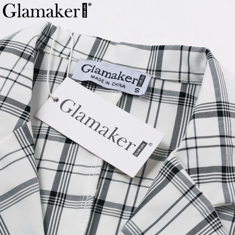 Glamaker, сексуальный клетчатый офисный блейзер с глубоким v-образным вырезом, Женский Осенний двубортный Тренч, элегантное модное зимнее длинное пальто, платье