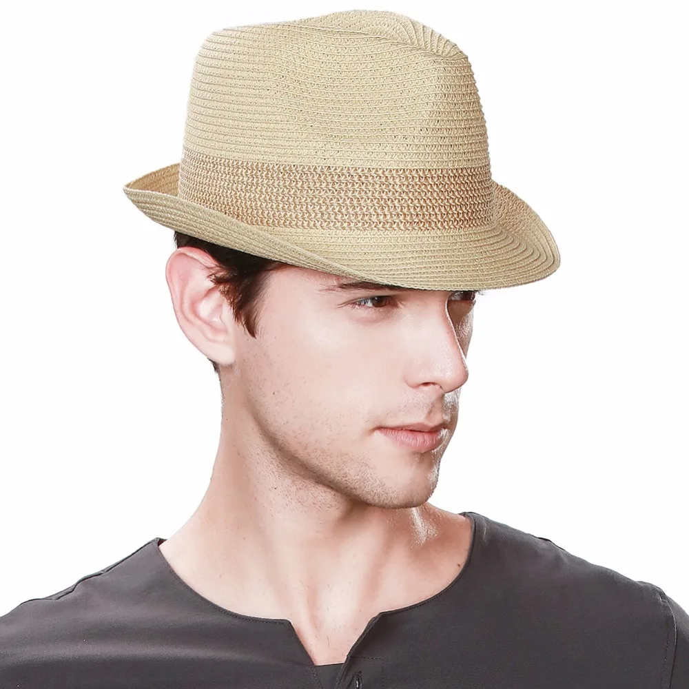 FANCET летние женские мужские соломенные шляпы Fedoras короткий край регулируемые Упакованные мягкие повседневные Трилби Соломенная Панама шляпы от солнца 16010