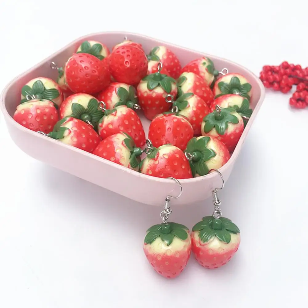 Cartoon Cute Design Resin Strawberry Drop Earrings Long Dangle Fashion Jewelry For Women Girl Gift | Украшения и аксессуары