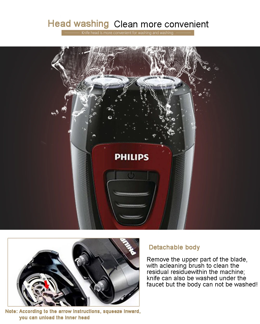 Philips электробритва PQ182 с двойным лезвием Уход за лицом Перезаряжаемые с Металл-гидридных или никель Батарея 220V Напряжение электрическая бритва для Для мужчин