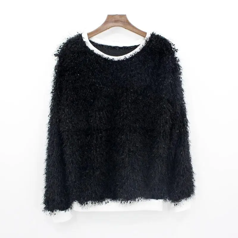Russian Autumn Winter New Thicken Sweater Women Pullover Jumper Long-sleeved Solid Color Mohair Sweaters Tops Sueter Mujer - Цвет: Black