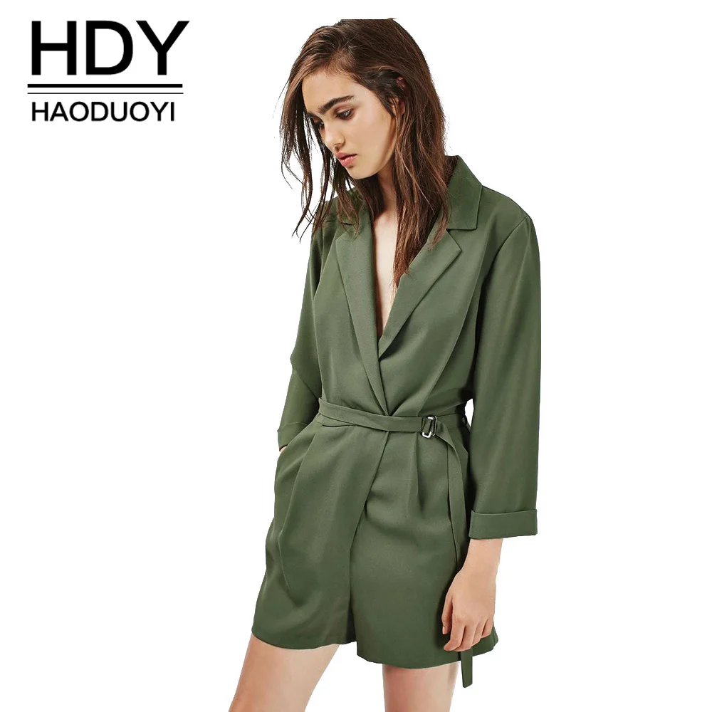 Женский комбинезон HDY Haoduoyi зеленый с длинным рукавом и глубоким треугольным
