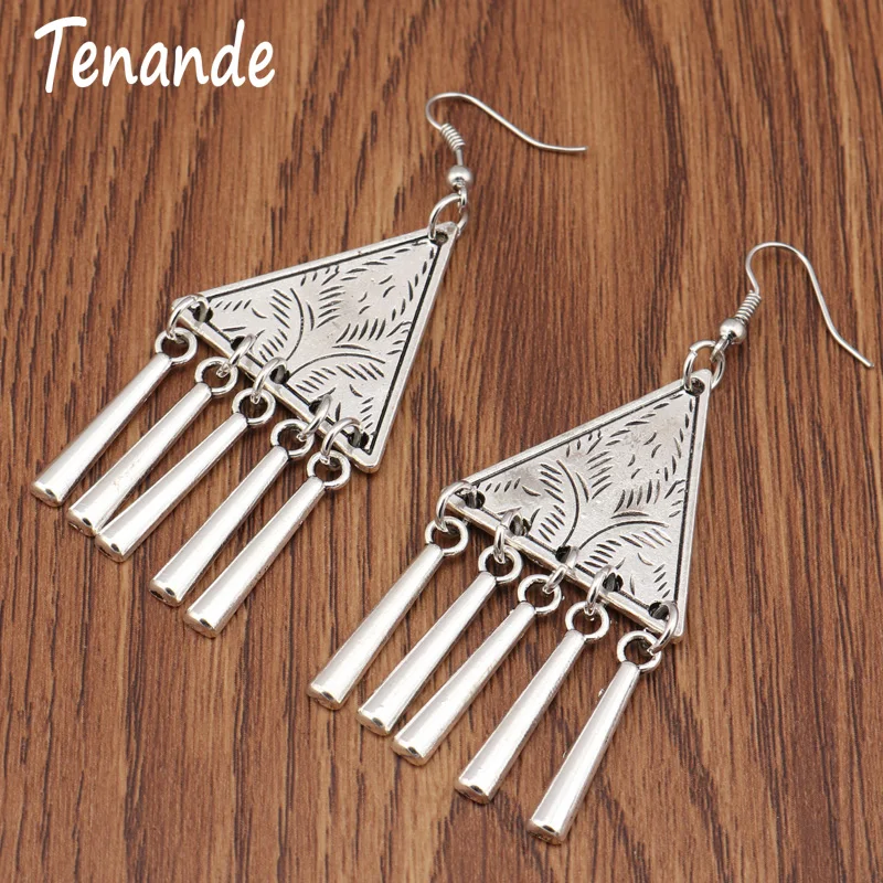 

Tenande New Punk Vintage Big Statement Stripe Triangle Tassel Dangle Earrings for Women Tribal Jewelry Pendints Femininos