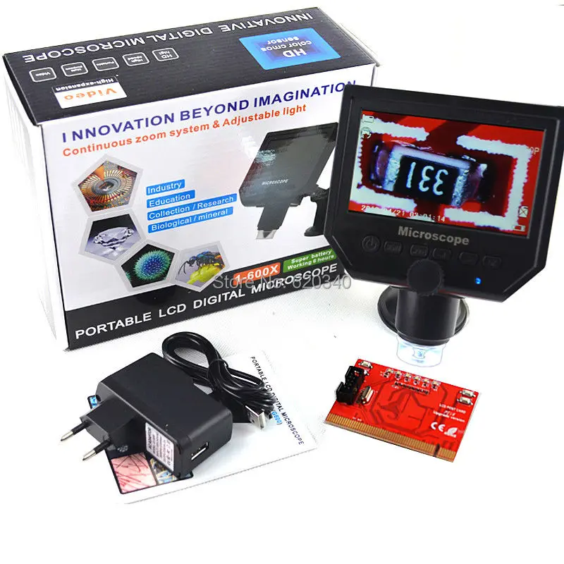 Портативный цифровой микроскоп 600X 4 3 &quot ЖК дисплей USB 8 светодиодов 6 Мп VGA
