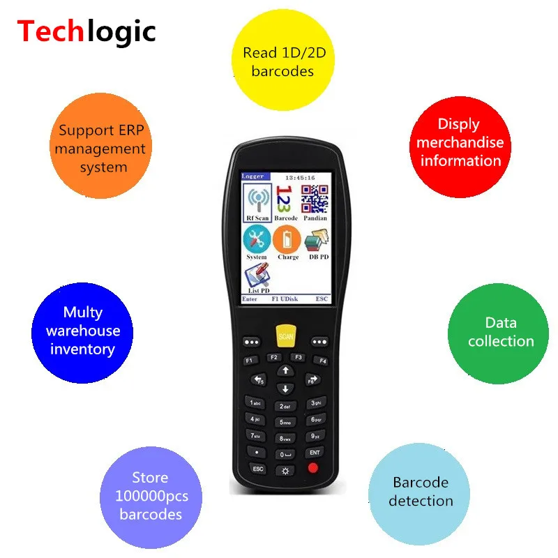 Techlogic X9 2D QR PDF417 Barcode Scanner 1D 2D Wireless Barcode Scanner Handheld Terminal PDA Wireless Bar Code Reader Bar Gun