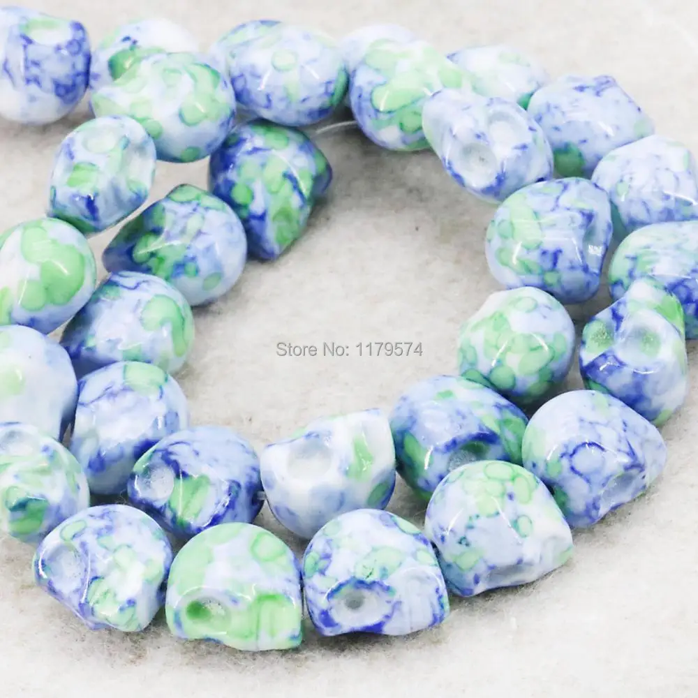 Accessories Blue Multicolor Riverstones Rainbow Semi-precious Stone Skull For Women Girl 12mm Loose DIY Beads New Jewelry Making